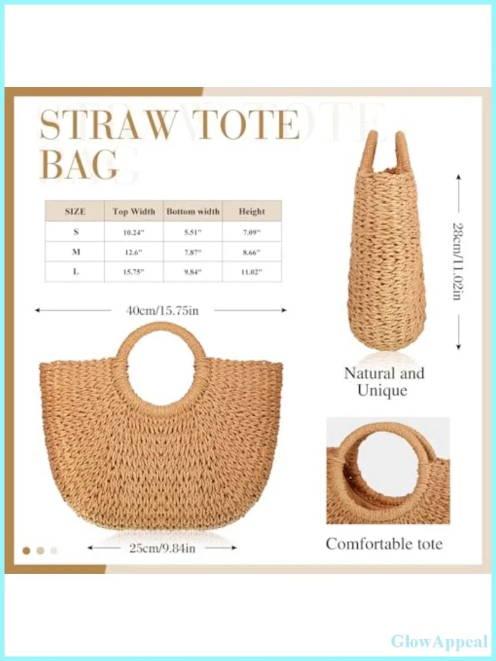 Handwoven Straw Tote Bag Beach Summer Rattan Woven Handbag Women Travel